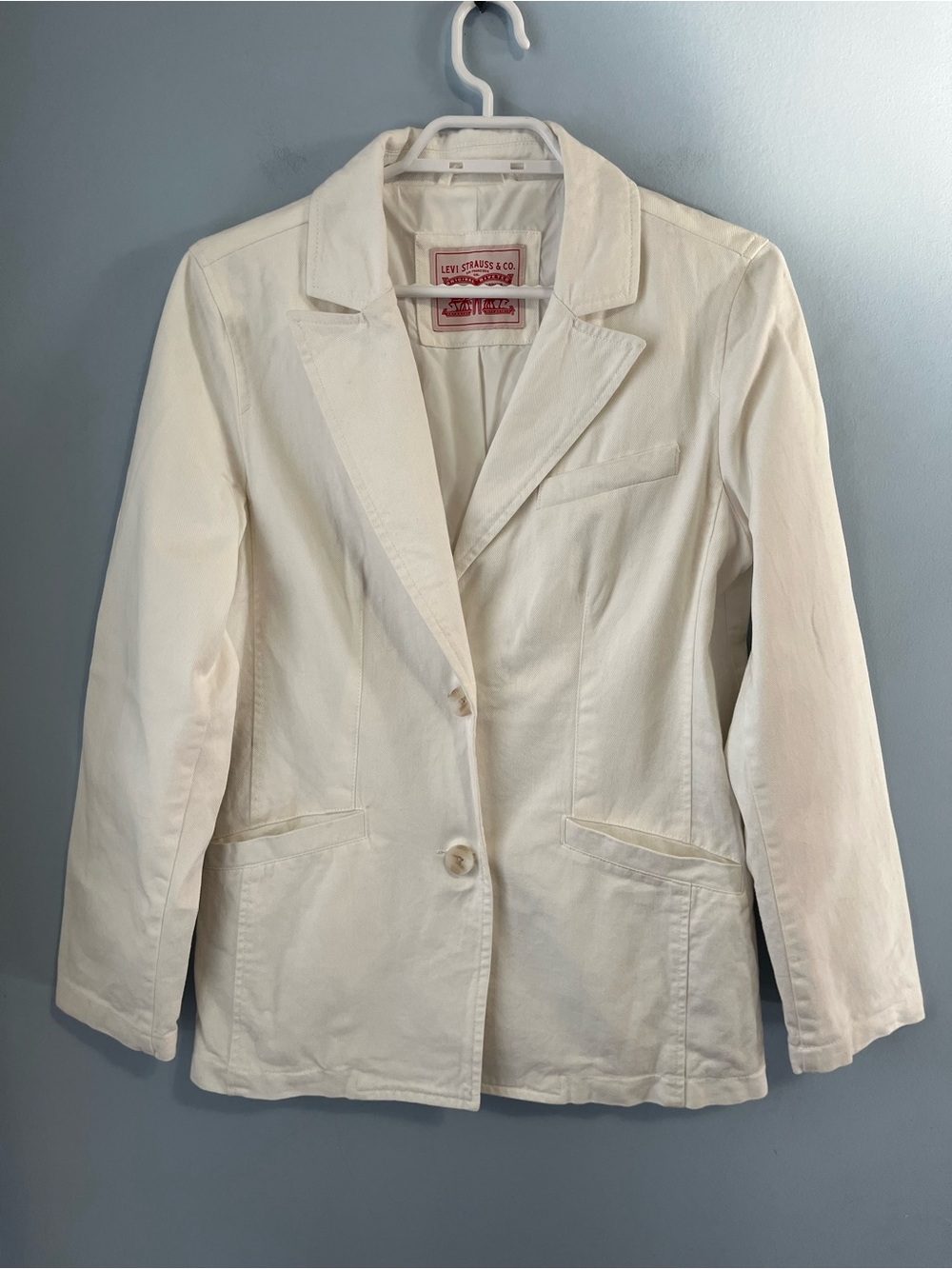 Levi's White 100% Cotton Two-Button Lightweight Blazer Pockets Size XS